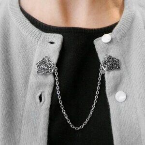 Butterfly Sweater Clip | Vintage-Style Cardigan Chain | Silver Tone Accessory